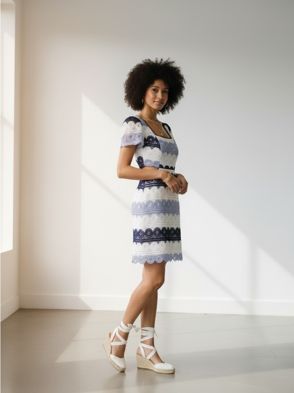 Sundays Best- Blue & White Crochet dress
